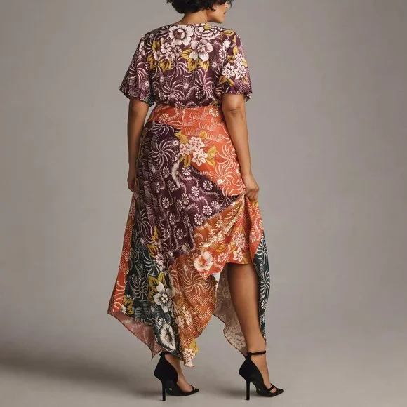 HTF By Anthropologie Short-Sleeve V-Neck Button-Front Midi Dress